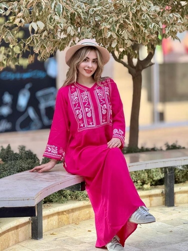 پیراهن نخی یقه سنتی